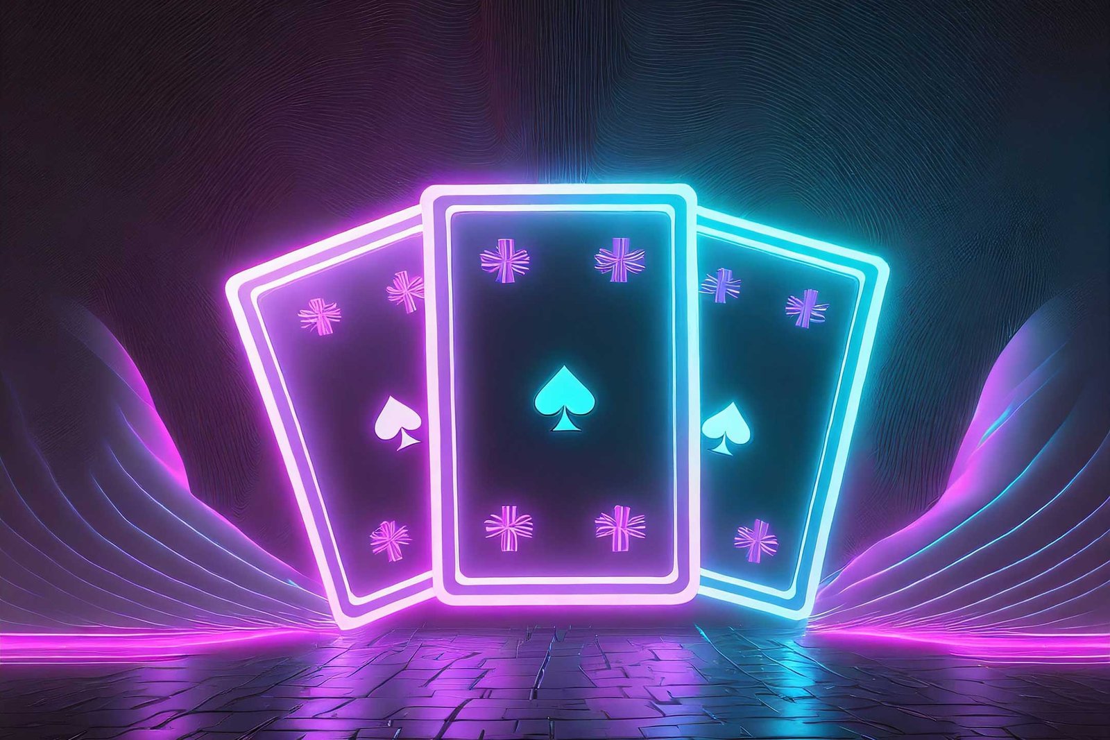 3 cartes de poker en néon