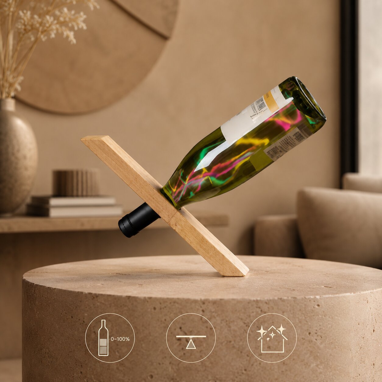Porte-bouteille à vin en bambou, porte-bouteille créatif flottant avec illusion magique, présentation décorative de la bouteille de vin