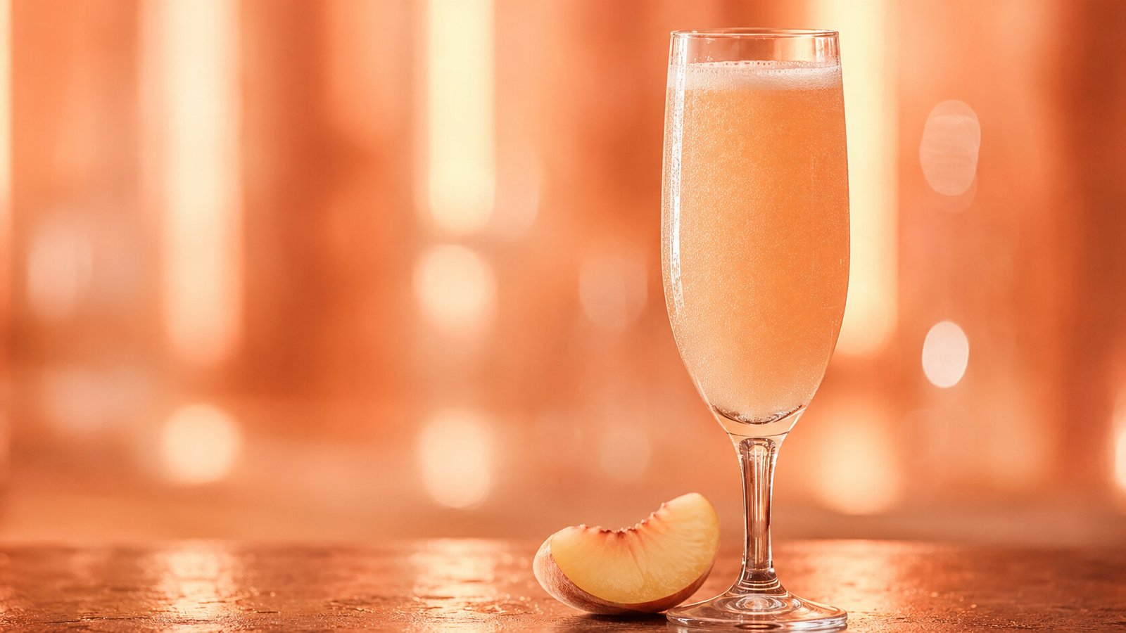 Bellini im Neonlicht Bellini im Glas vor farbigem Neonlicht
